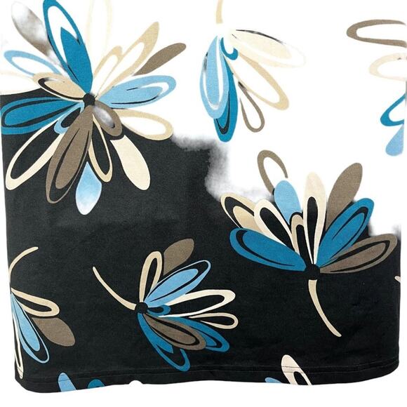 Ann Taylor Loft Blue Black Floral Shift Style Jersey Knit Stretch Dress sz Small - Picture 14 of 16